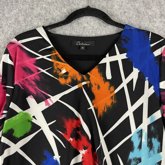 Calessa Tunic Top Womens Medium Abstract Colorful Flutter Sleeve Bold Artsy - Picture 2 of 14